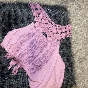 Pink Lace Crochet Tank Top